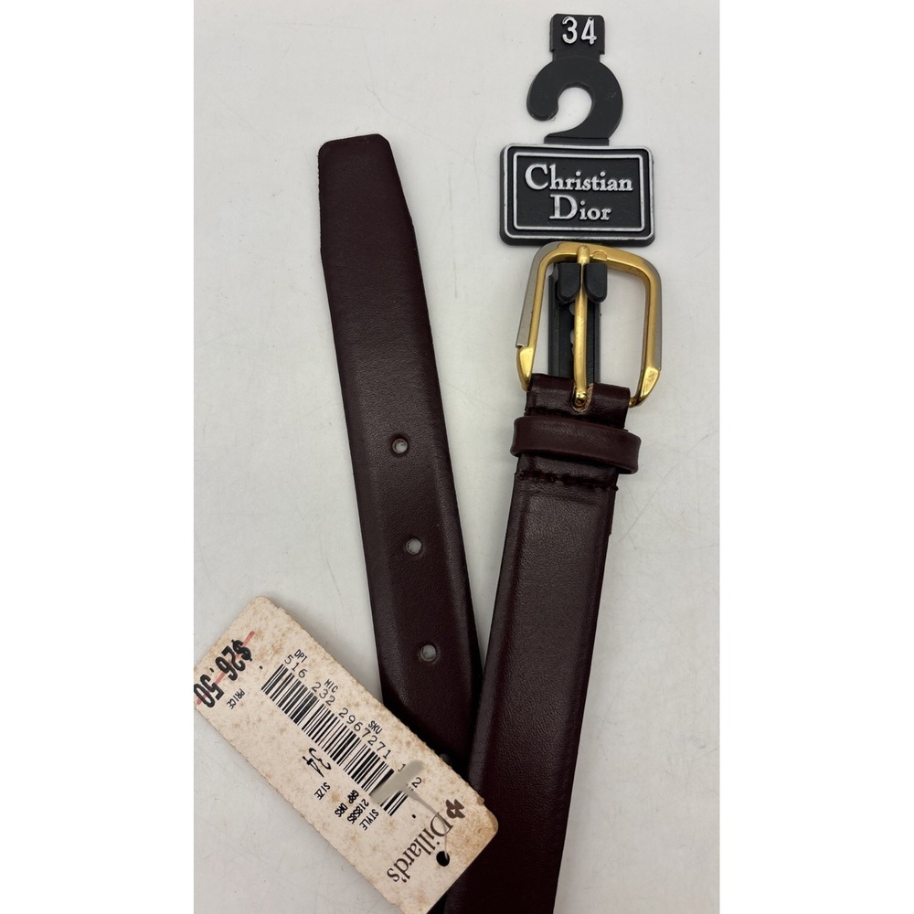 vintage Christian Dior Leather belt 218585 Brown/burgundy Size 34 NWT Mens - Picture 1 of 11